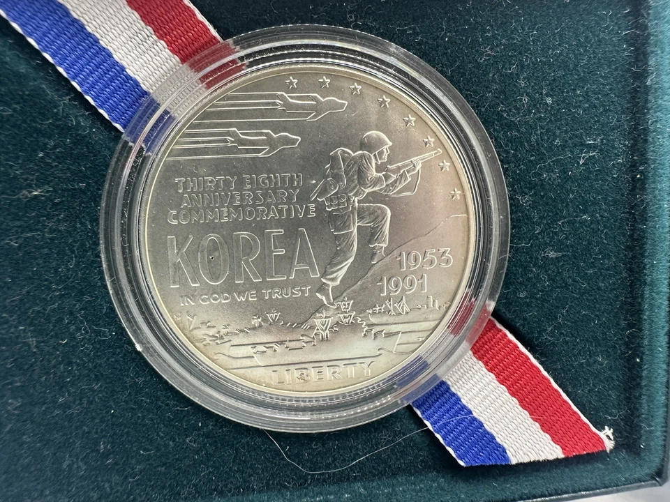 1991 D BU Korea 90% Silver Dollar Korean War Coin with US Mint Box and COA - Image 2 of 3