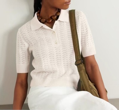 Lisa Yang 100% Pure Cashmere Polo Masy Pointelle Sweater Pullover Pulli