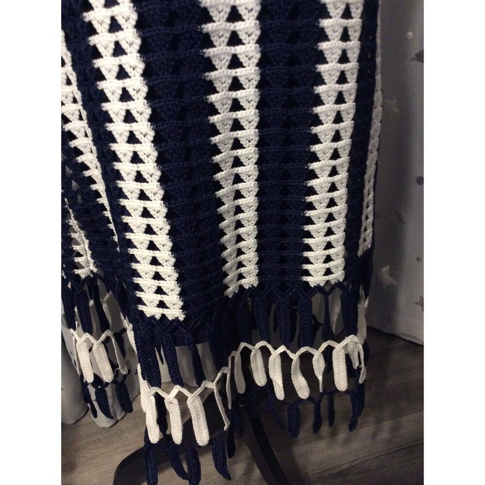 Zara Navy and White Crochet Midi Dress image 7