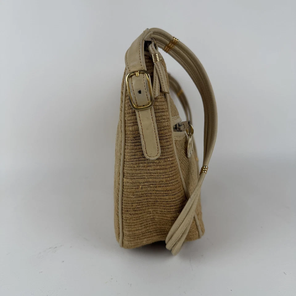 Bolsa tiracolo feminina vintage Morris Moskowitz ombro tecido bronzeado anos 80 - Imagem 4 de 4