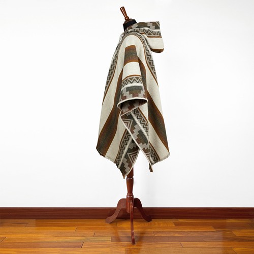 LLAMA WOOL MENS UNISEX SOUTH AMERICAN PONCHO CAPE COAT JACKET CLOAK HANDWOVEN - Picture 11 of 14