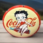 Vintage Rare 12” Coca Cola Betty Boop Domed Porcelain Metal Dealer Store Sign