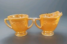 Beautiful Vintage Fire King Cream & Open Sugar Dish Peach Luster Laurel Pattern