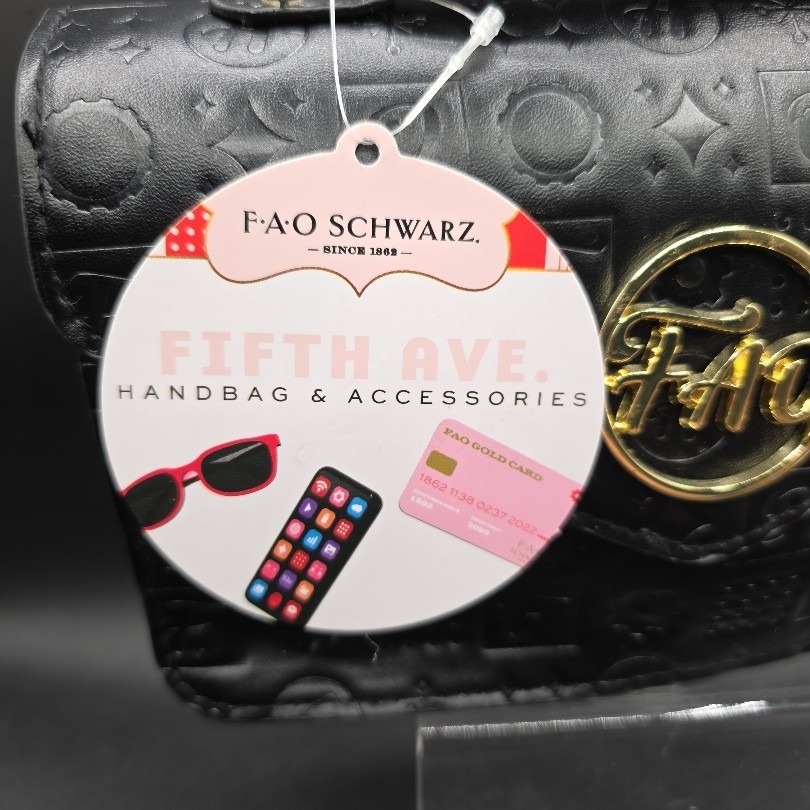 NWT F·A·O SCHWARZ. Black Clutch Bag Top Handle Embossed Pattern Evening