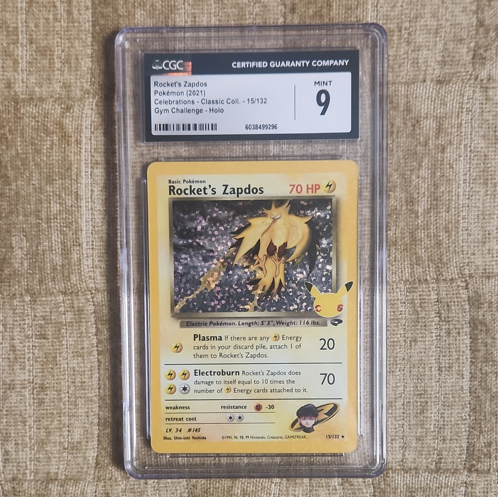 Pokemon TCG Rocket's Zapdos 15/132 Celebrations Holo Rare CGC 9