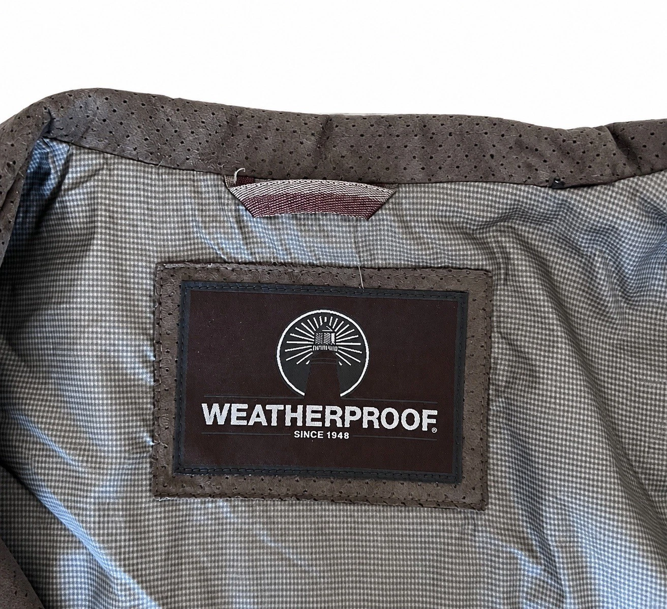 Weatherproof Men XL Faux Suede Perforated Full Zip Jacket Brown Gray Lightweight image 5