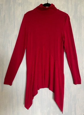 JOSEPH A. Red Ruched Turtleneck Handkerchief Tunic ''Qu'est-ce que c'est Silk?'' S