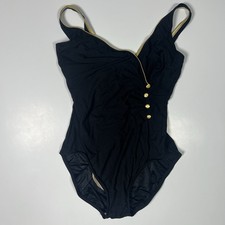 Vintage Longitude Womens Size 16 T One Piece Swimsuit 90s Black/Gold