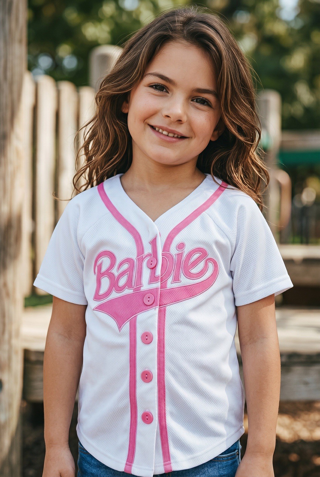 Forever 21 Barbie White & Pink Baseball Jersey Top Girls Size Small