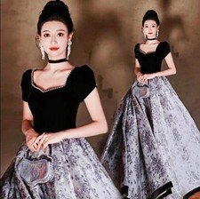 Trendy Square-cut Collar hubble-bubble sleeve A-line Printed Evening Dresses