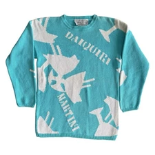 VTG Adrienne Vittadini 90s Novelty Graphic Sweater Martini Daiquiri Sz Medium
