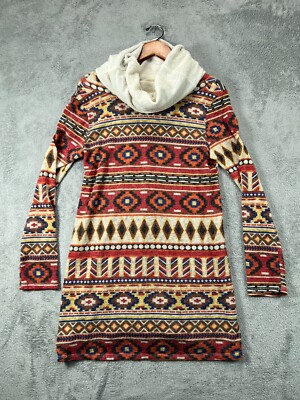 Womens Tops Large Tunic Mon Ami Brown Navajo Tribal Aztec Tube Cowl Long Sleeve