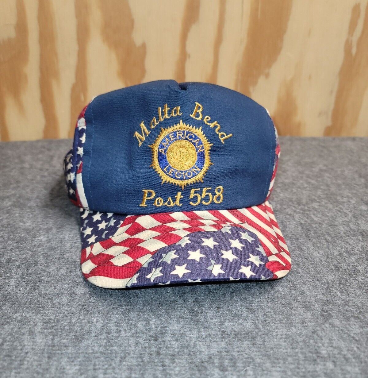Vintage American Legion Post 558 Malta Bend MO Embroidered Flag Trucker