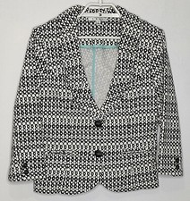 CAbi Du Jour Blazer Black White Circle Print Stretch Cotton 3/4 Sleeve Size 4