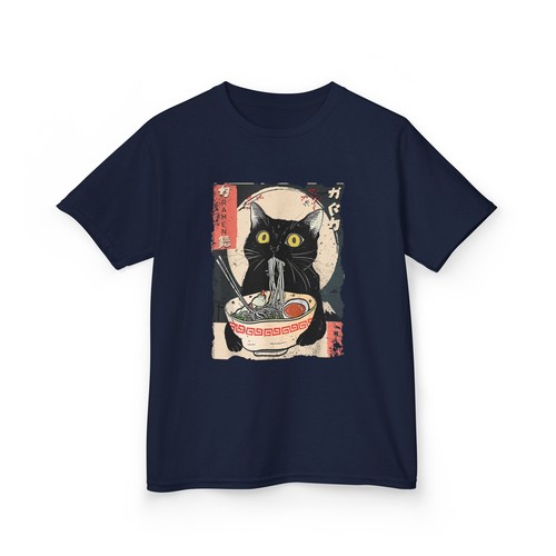 Youth Short Sleeve Tee Kawaii Cat Eating Ramen Noodles Funny Anime Gift Shirt - Picture 15 of 24