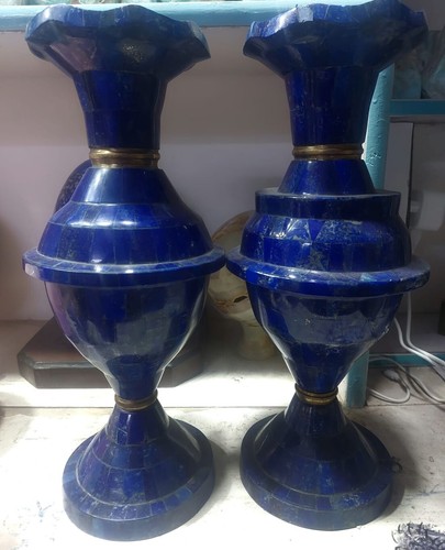 Vaso artigianale in lapislazzuli naturale set 2 pezzi oltre 8,90 libbre dall'Afghanistan - Foto 3 di 10