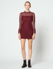 Sandro Bordeaux Short Lace Dress in Wine Red Zip R20356H NWT Size 34