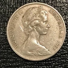 VERY NICE 1966 AUSTRALIA PLATYPUS 20 C OR TWENTY CENTS COIN-APR096