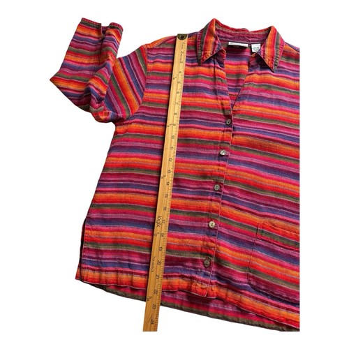 Chicos Linen Jacket Womens 0 XS Striped Red Pink Orange Bold Colors 3/4 Sleeves - Picture 6 of 10