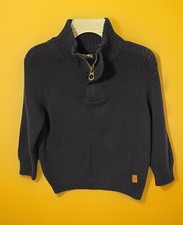 Zara Boy  s Long Sleeve 1/4 Zipper Navy Blue Knit Sweater, Leather Logo - Size 4