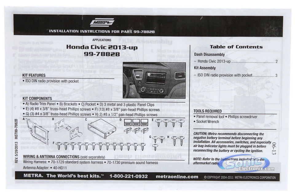 Metra 99-7882B Single DIN Car Installation Kit for 2013-Up Honda Civic Vehicles - Image 3 of 4
