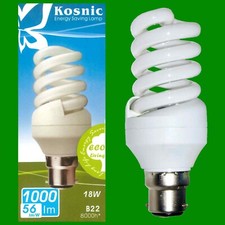10x 18W (=56lm/W) Kosnic CFL Spiral Light Bulb, Bayonet BC B22, 6500K Daylight