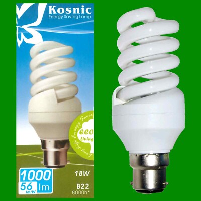 1x 18W (=56lm/W) Kosnic CFL Spiral Glühbirne, Bajonett BC B22, 6500K Tageslicht
