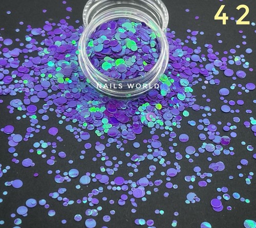 Nail Art Glitter 12 Colours Neon Round Dot Holographic 3D Manicure UK Pedicure - Picture 21 of 48