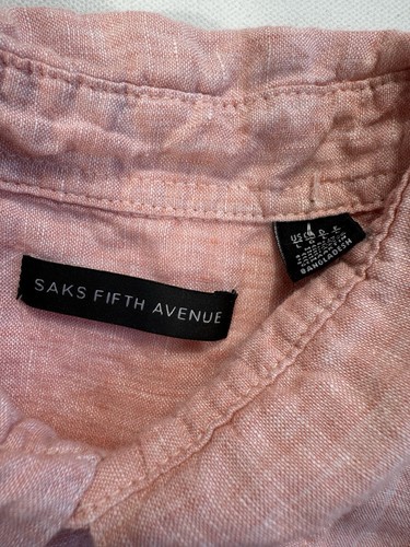 Saks Fifth Avenue Men’s Large 100% Linen Button Shirt Pink Vacation Beach Preppy - Picture 3 of 8