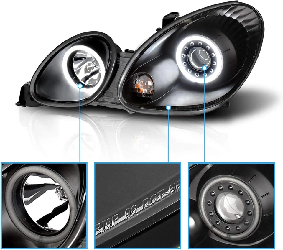 Faros proyectores LED halo carcasa negra completa para Lexus GS300 GS400 1998-2005 Foto 3 de 4