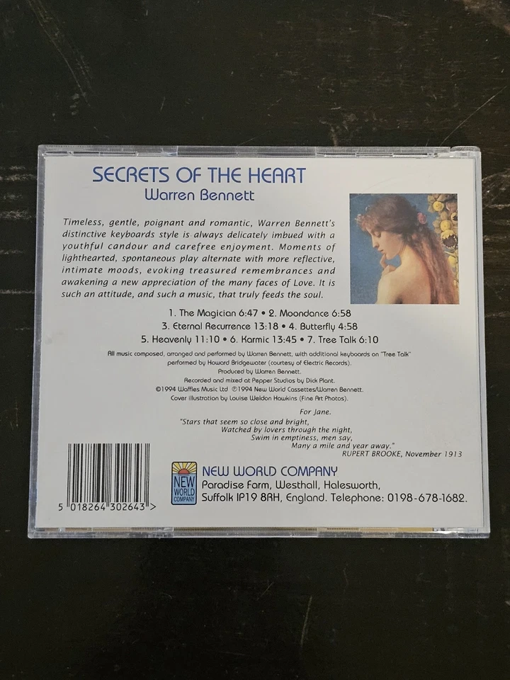 Secrets of the Heart by Warren Bennett (CD, 1994) New World Keyboard Very Good - Imagem 3 de 4
