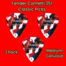 Fender 351 Classic Celluloid Guitar Picks, Confetti, Medium, 3 Pack