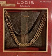 LODIS black Italian Leather - 5 in 1 - Convertible BAG PURSE - NEW in Box