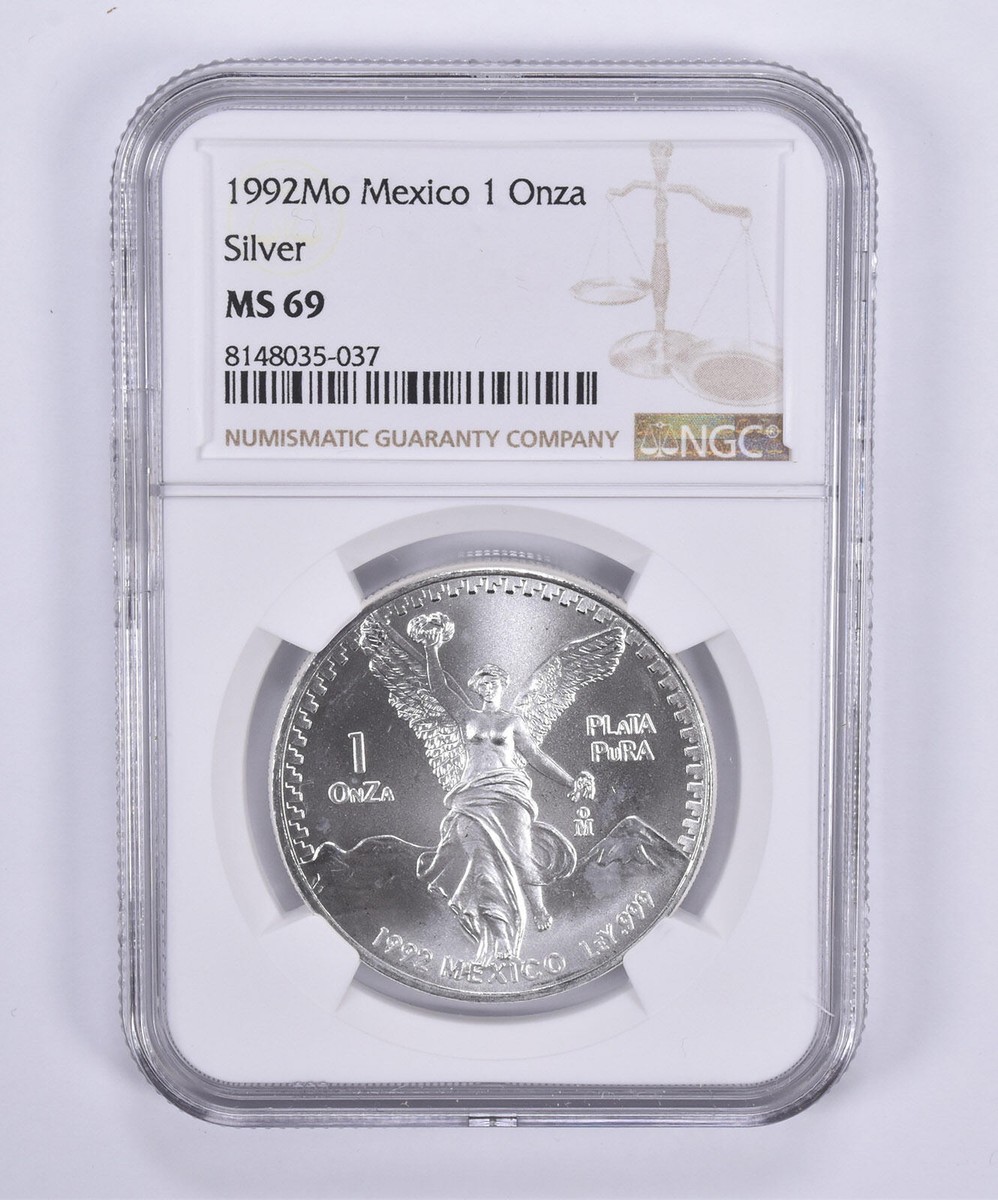 1992 Mo Mexico 1 Onza Silver Libertad MS69 NGC Brown Label | eBay