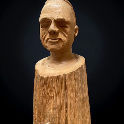 Anton Pearson Hand Carved Wood Figurine Old Man Bust Folk Art Sculpture 7'' Signd