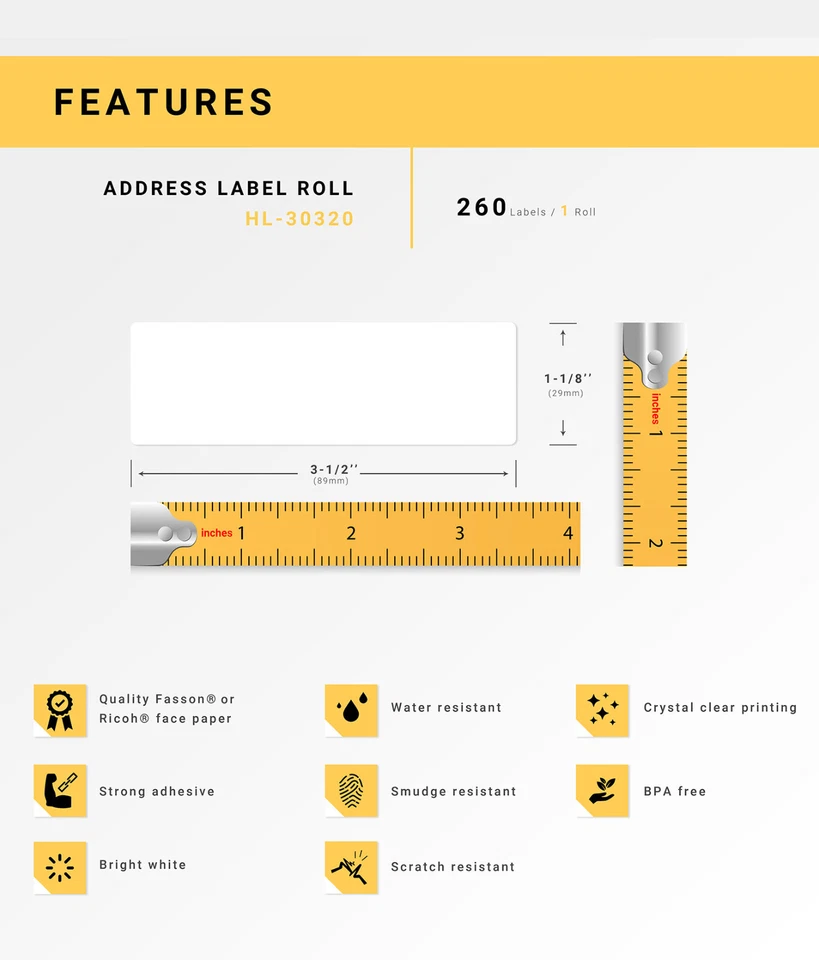 DYMO 30320 Direct Thermal Address Labels (1-1/8" x 3-1/2") - (15) Rolls of 260 - Image 4 of 4