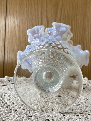 Fenton Art Glass Moonstone Vase ~ French White Opalescent Hobnail Ruffled Vase - Picture 4 of 8