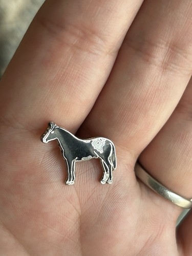 Vintage Tie Tack Silver Tone Black Horse With White Spots Lapel ~ Hat Pin D - Picture 14 of 16