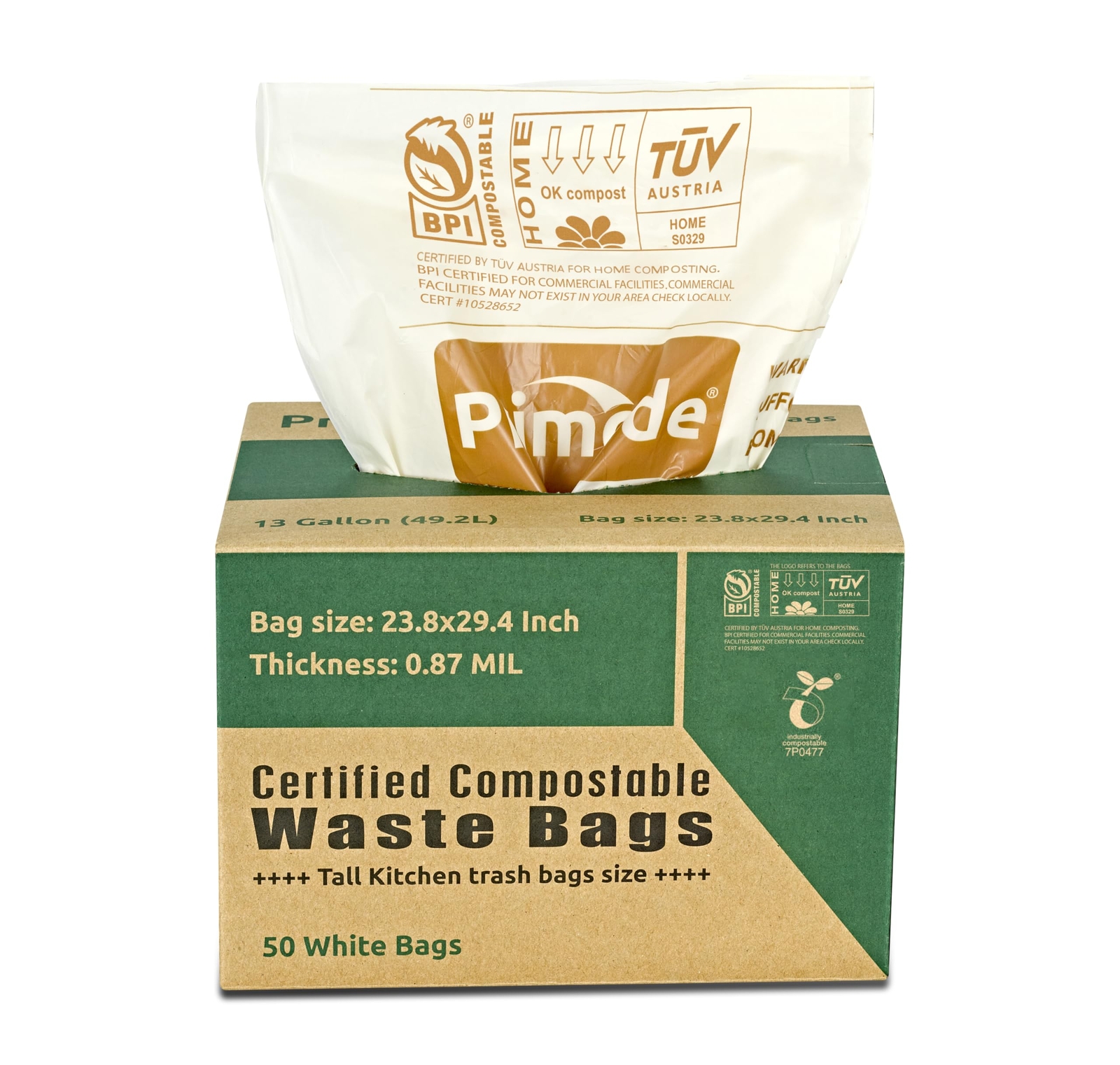 Compostable Bags, 13 Gallon Food Scraps Yard Waste Bags, 50 Count, Extra Thic...