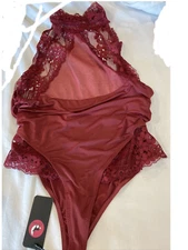 GARMOL WOMEN LINGERIE LACE TEDDY ONE PIECE HALTER MESH BODYSUIT BABYDOLL :SMALL