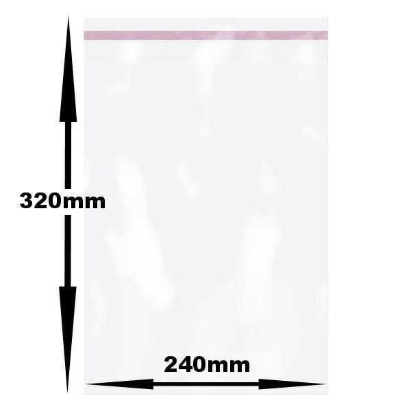 Clear Postal Mailing Bag C4+ 320 x 240mm Peel & Seal 38 Mic Polythene