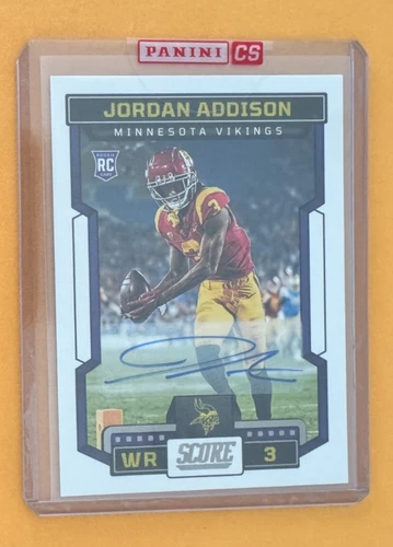 Jordan Addison 2023 Panini Score #346 Rookie Auto Minnesota Vikings