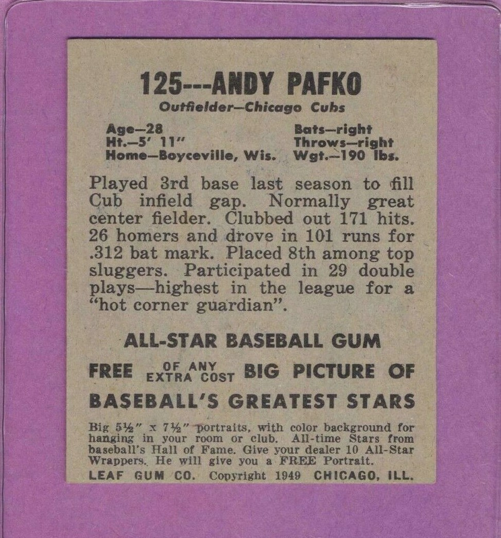 1949 Leaf Andy Pafko #125 Cubs Rookie Card ULTRA HIGH GRADE (OC