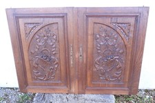 - 2 PORTES BOIS CHENE MASSIF DECOR DE PANIERS FLEURIS EN EPAISSEUR & noeuds D