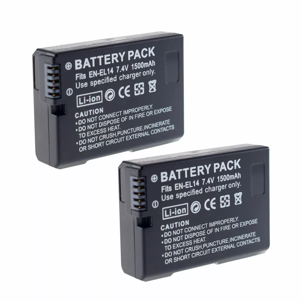 2 pack Battery for Nikon EN EL14 14a Nikon D3500 D3400 D5300 D5500 D5600 P7800