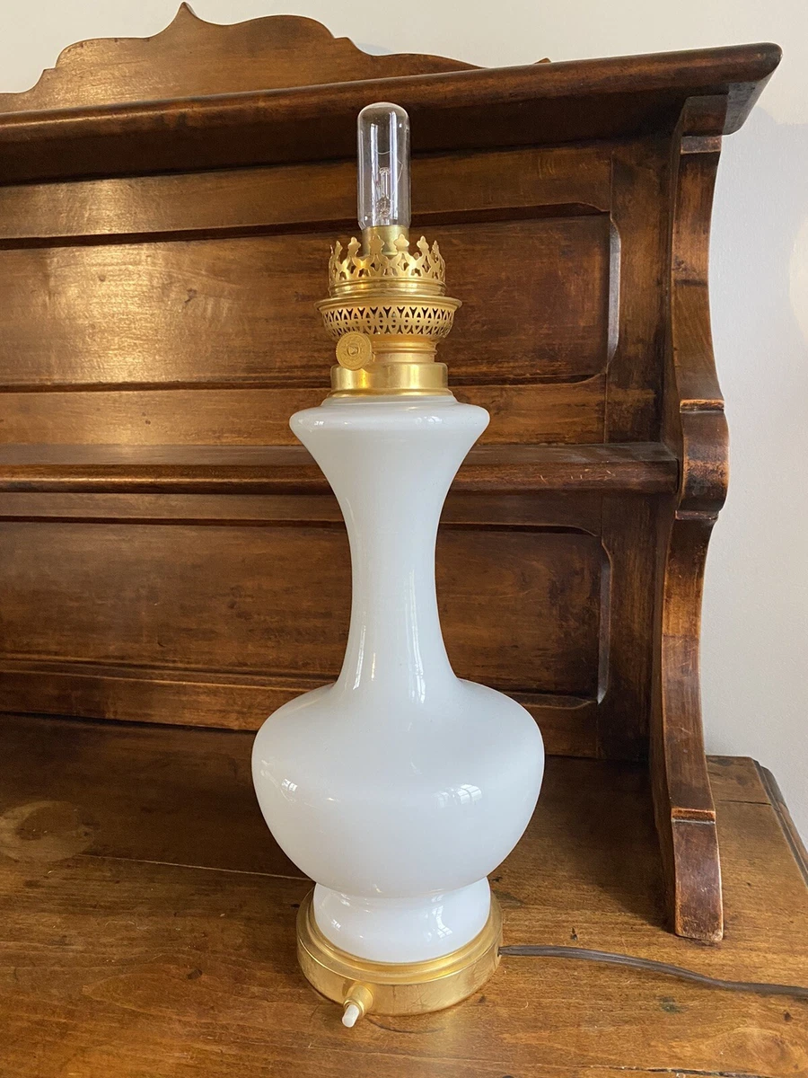 Pied De Lampe De Chevet Opaline Blanche - À électrifier, Lampe Marché Vintage