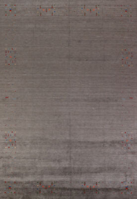High-quality Grey Hand-woven Wool Rug Durable Gabbeh Living Room Rug 9x12 ft