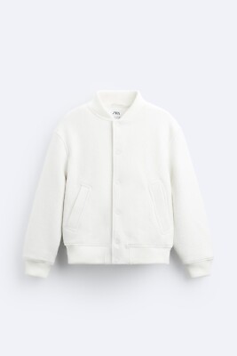 New Zara Boucle Wool Blend Bomber Jacket White S XL 6318/550