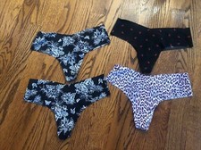 Victoria  s Secret No Show Thong Panties NWT LOT OF 4 Size Small Floral Leopard