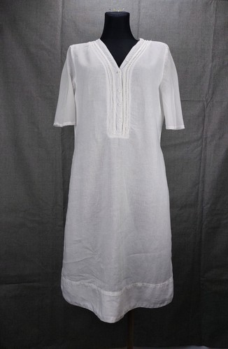 European Culture Damen Midi Kleid 100 % Leinen leicht transparente Ärmel Gr. L